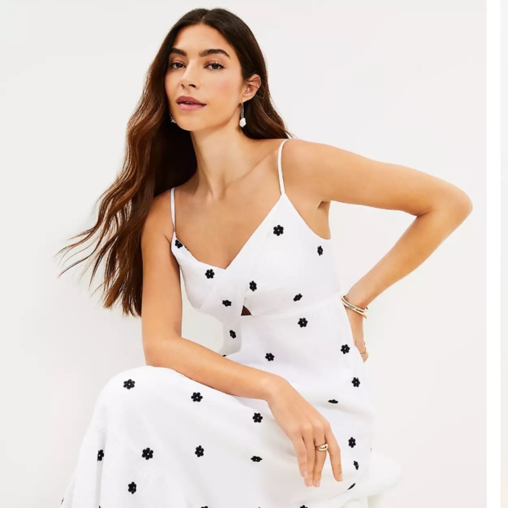 LOFT Floral Twist Cutout Cami Maxi Dress - White, Size Small